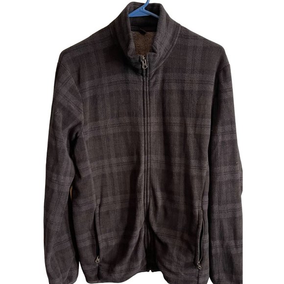 Uni Qlo Other - Uni Qlo Mens Black/Gray Plaid Fleece Zip Up Large